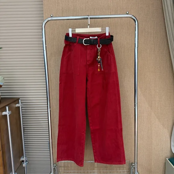 AVVENN｜早春新款红色牛仔裤11302610