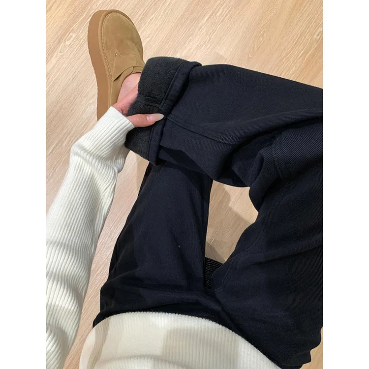 黑色窄版阔腿牛仔裤女秋季浅蓝直筒阔腿裤新款复古高腰垂感小个子