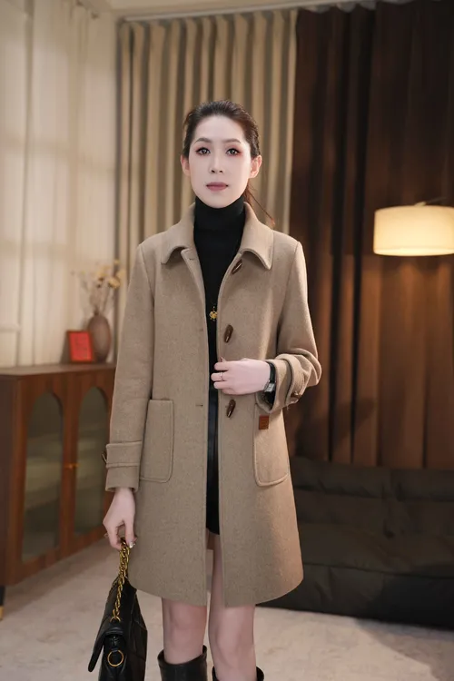 2025秋冬新款加棉加厚绵羊毛中长款毛呢外套女装气质款外套-5868