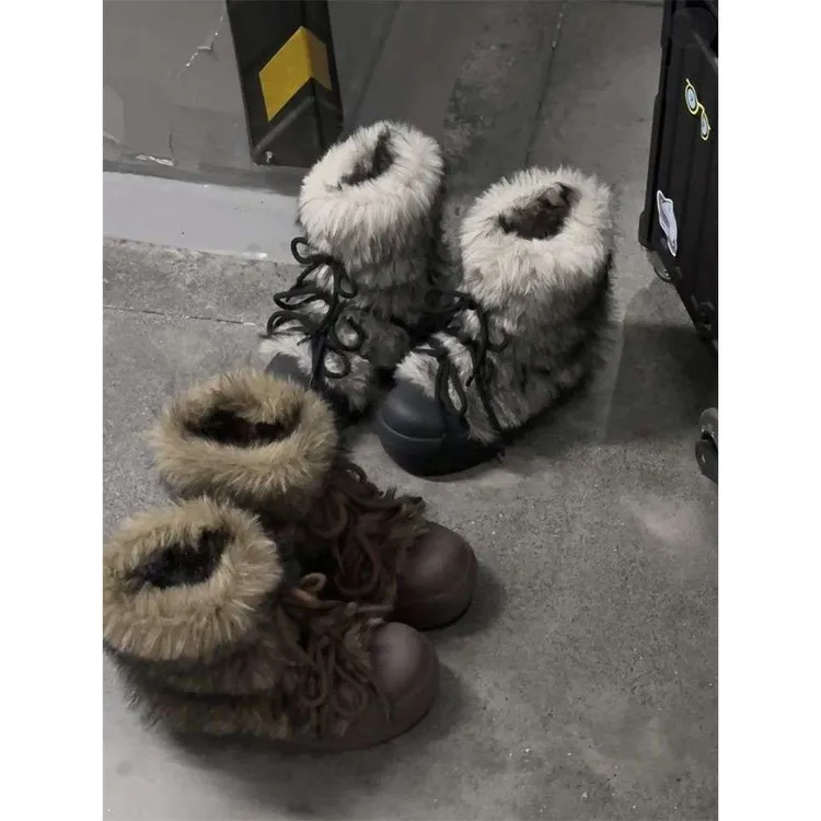 防寒厚底大头雪地靴女2025冬季新款千禧辣妹毛毛靴加绒洋气短靴