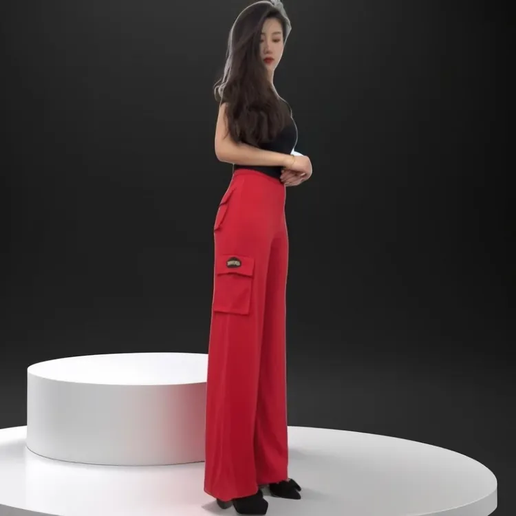 拉丁口袋裤女新款练功舞蹈裤国标摩登舞舞裤时尚宽松交谊舞女长裤