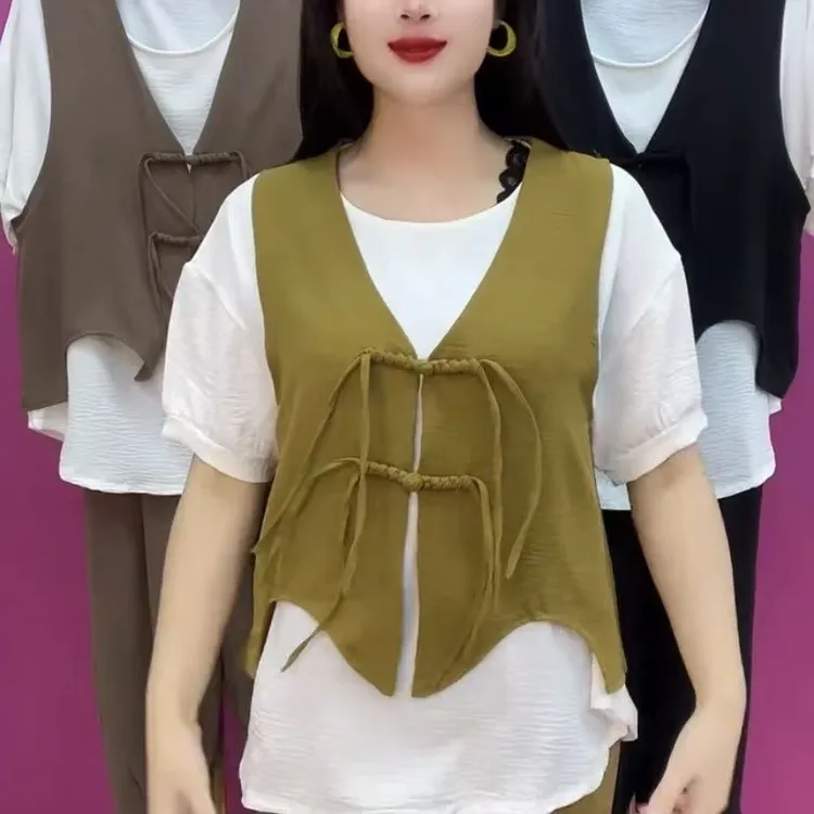 新中式三件套时尚气质盘扣显瘦妈妈套装