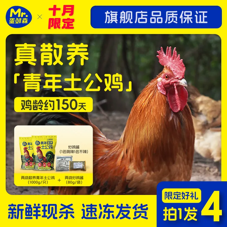 蛋鲜森青年散养土公鸡拍一发四（土公鸡2只＋80g炒鸡酱 2包）