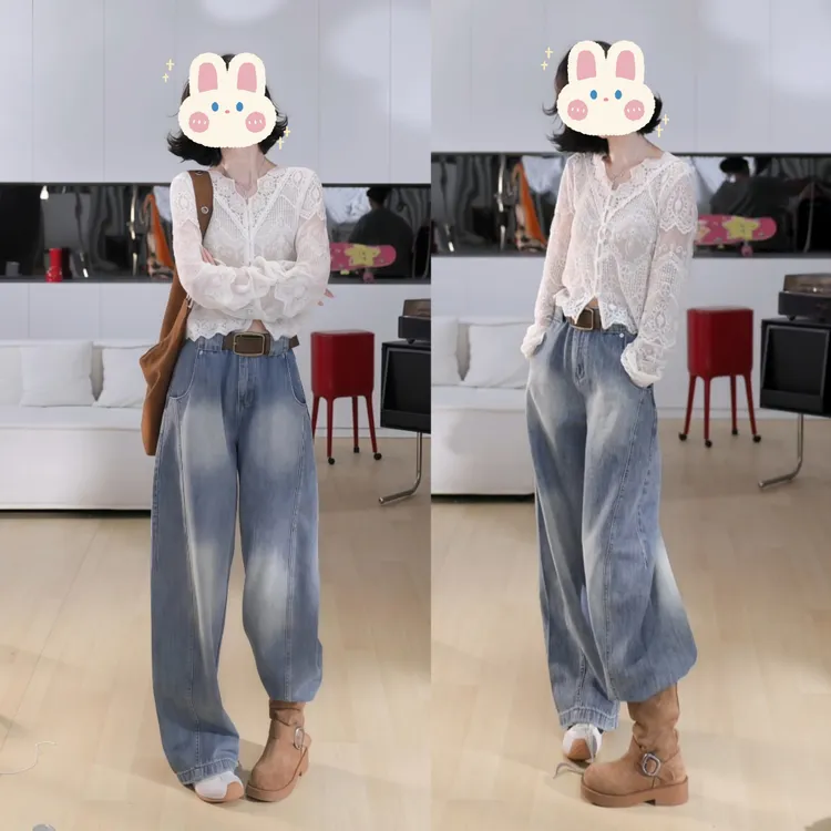 【玫瑰香氛】休闲纯色长袖薄款透气蕾丝花边开衫+蕾丝a字裙BB50178