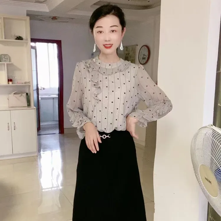 秋季新款气质显瘦波点木耳边拼接假二件九分袖连衣裙