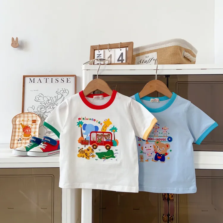 男女童短袖t恤夏装半袖日系miki卡通儿童插肩短袖潮牌外贸童装