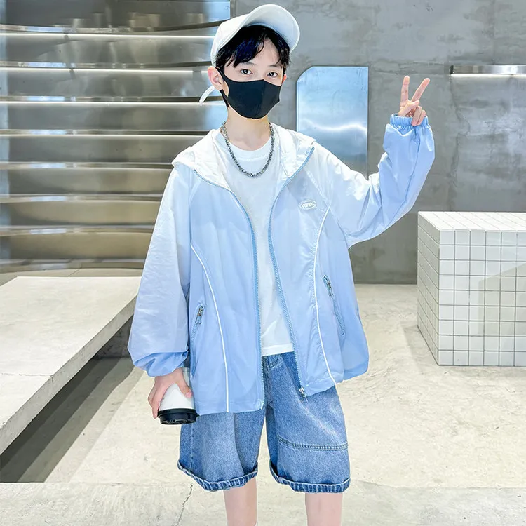 冰感夏季新款男童户外衣薄款儿童中大童蓄热休闲装徒步透气外套