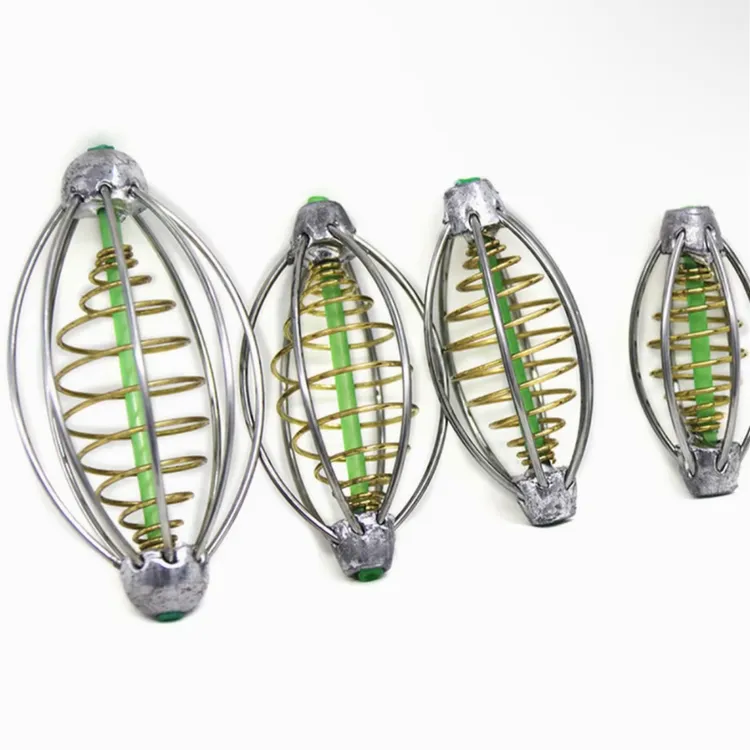 不锈钢诱饵笼带船型弹簧新型打窝器灯笼型花篮钓鱼撒饵笼