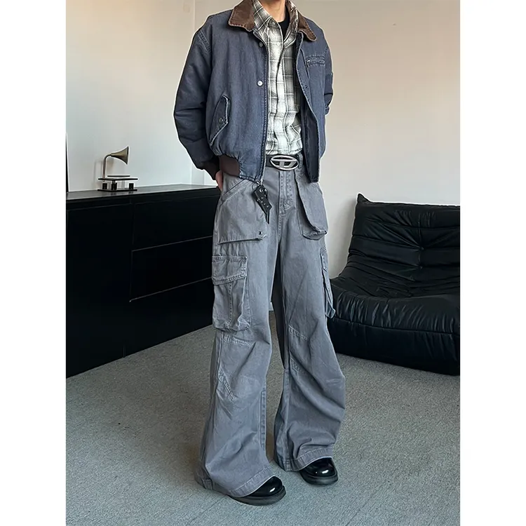 XENON 美式复古立体裁剪多口袋工装裤cargo高级灰百搭显瘦直筒裤