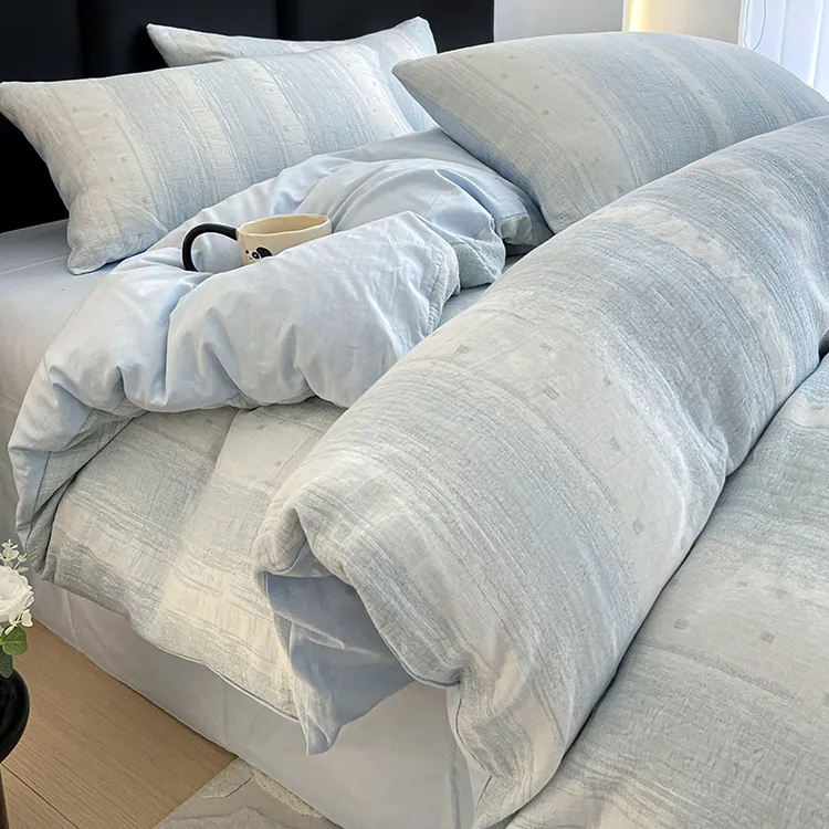 2025新款三层纱全棉床上四件套纯棉床单被套罩学生宿舍三件套床品