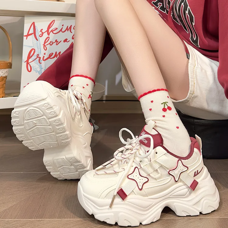 回力酒红星星女鞋厚底老爹鞋女2025爆款增高显脚小时尚运动休闲鞋