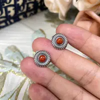 【凰一品】古法银南红耳扣s925