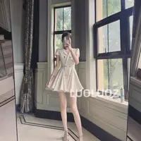 【现货】LUOLUOZ【搁浅】气质V领设计感捏褶收腰时尚连衣裙DL296