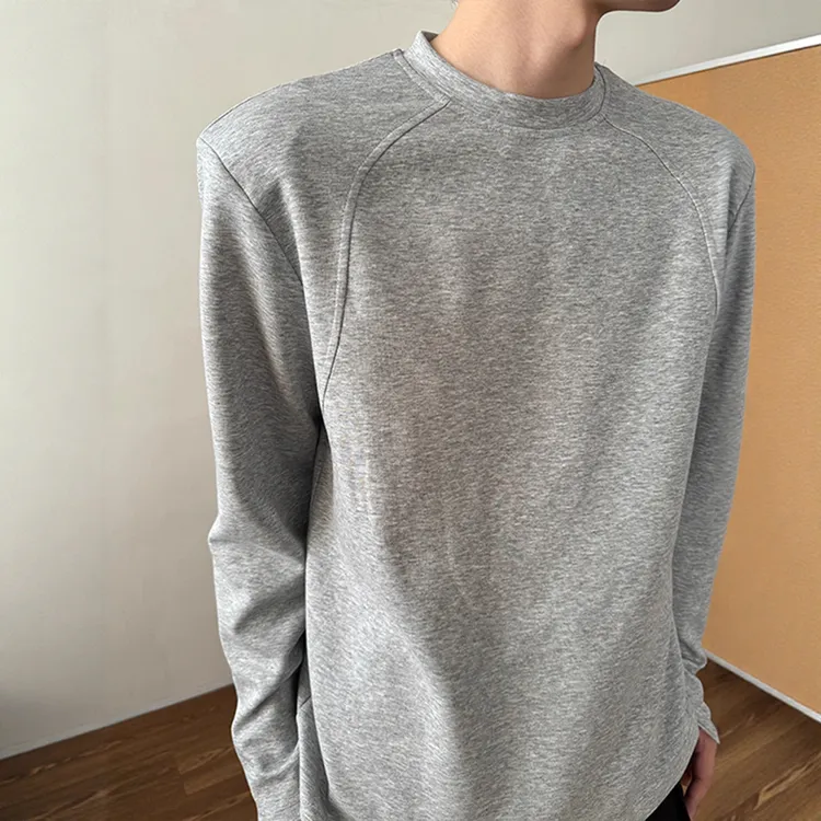 黑色秋冬款上衣长袖圆领男款拼接美式正肩卫衣内搭上衣长袖秋冬款