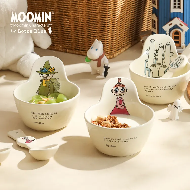 蓝莲花moomin姆明陶瓷碗面碗家用沙拉碗水果碗儿童碗手把碗高颜值