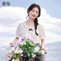 慕兔法式甜美娃娃领短袖衬衫女夏2025新款独特设计感小众上衣