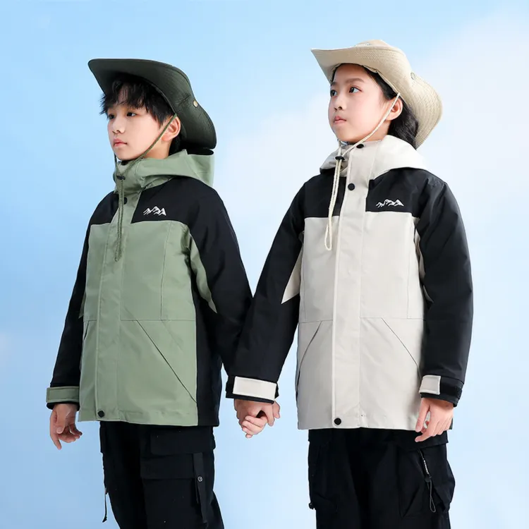 雅鹿儿童户外三合一羽绒服套装男女童短款外套户外防风
