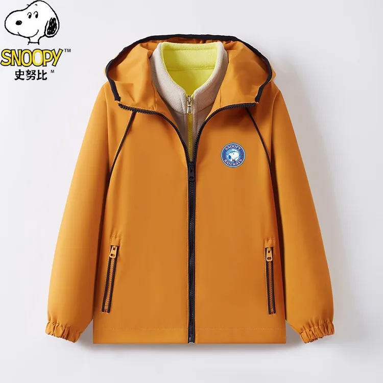 史努比儿童冲锋衣外套秋冬新款洋气中大童学生连帽户外防水上衣潮
