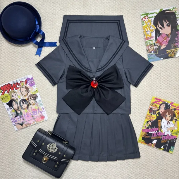 原创正版JK制服灰色二本水手服学院日系水手服短袖套装校供百褶裙