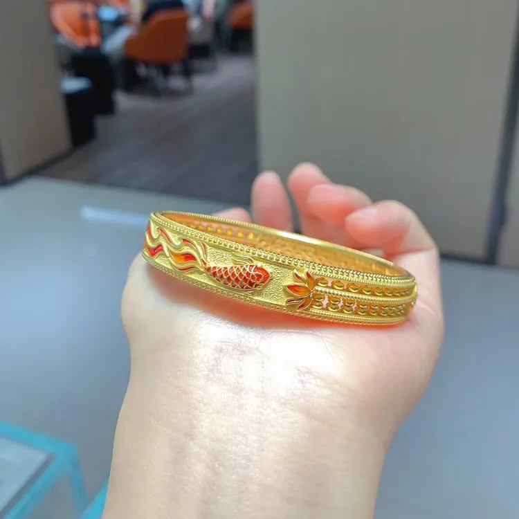 饰品国风珐琅锦鲤算盘手镯小众设计感仿黄金久不掉色镯子