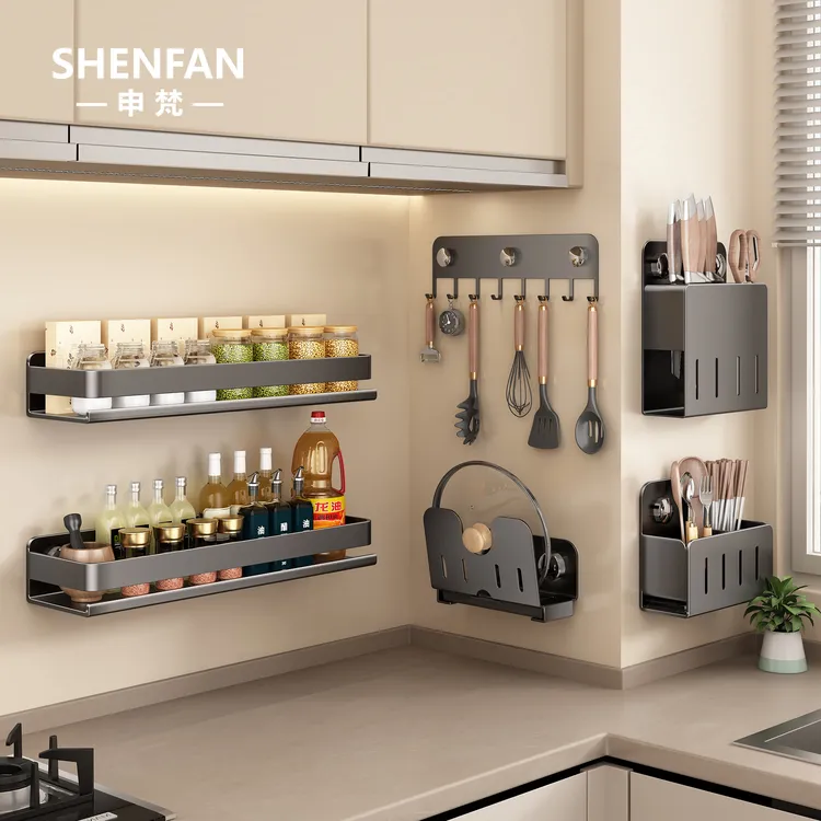 厨房免打孔吸盘置物架壁挂式刀架锅盖架调味料家用用品大全收纳架