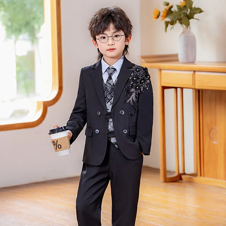 儿童西装男童主持人钢琴歌唱舞台演出服花童周岁礼服男孩亮片西服