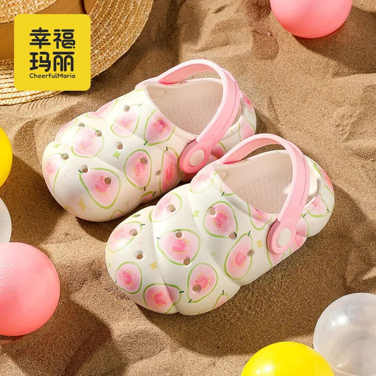 幸福玛丽儿童凉拖夏女童小童婴儿宝宝拖鞋软底防滑室内包头洞洞鞋