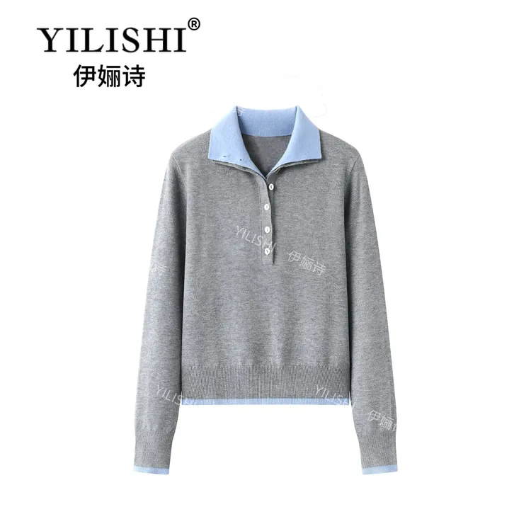 2025年新款双层翻领撞色高级感长袖针织衫A31