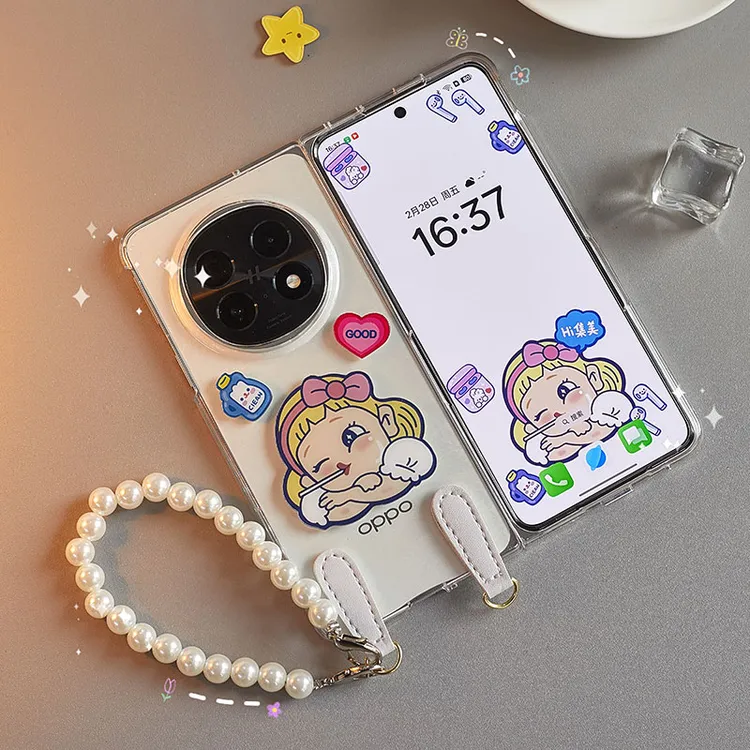 适用oppofindn5手机壳N5折叠屏新款可爱卡通手提斜挎透明保护壳女
