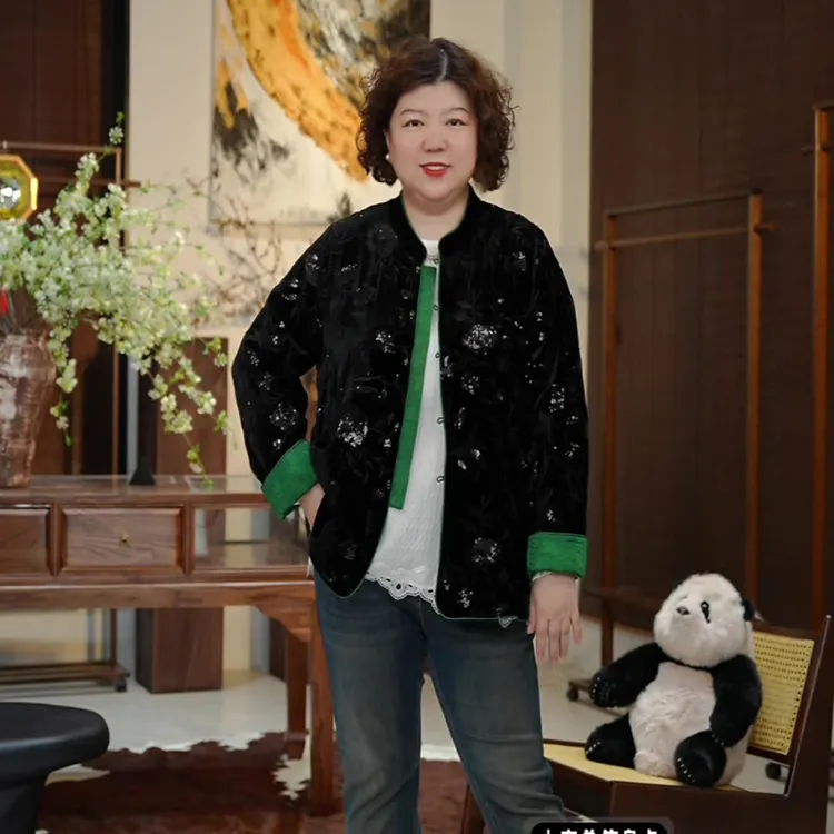 金雀绫【观长安】100桑蚕丝丝绒新中式亮片加宽加大外套SZA3TY618