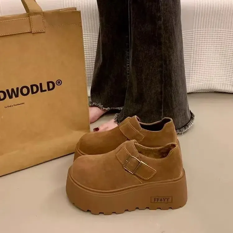 欧洲站爆款松糕厚底加绒勃肯棉鞋女款2025新款小个子增高