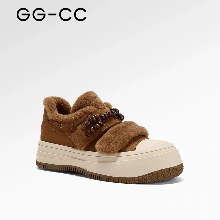 【都市原野】GGCC2025年冬季新款复古加绒板鞋棕色厚底休闲棉鞋女