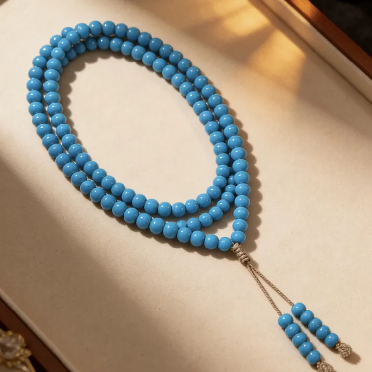 湖北十堰天然绿松石项链高瓷高蓝无铁线珠链高货