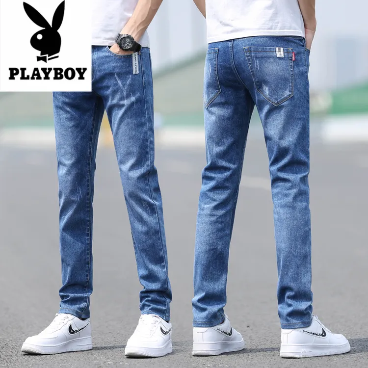 花花公子高端牛仔裤男款春秋季新款弹力修身小脚裤子男士休闲直筒