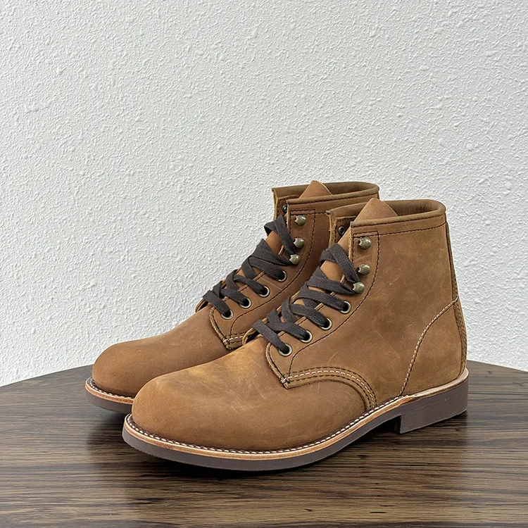 范红翼3343/3345复古工装靴男美国进口金棕色疯马牛皮防滑伞兵靴
