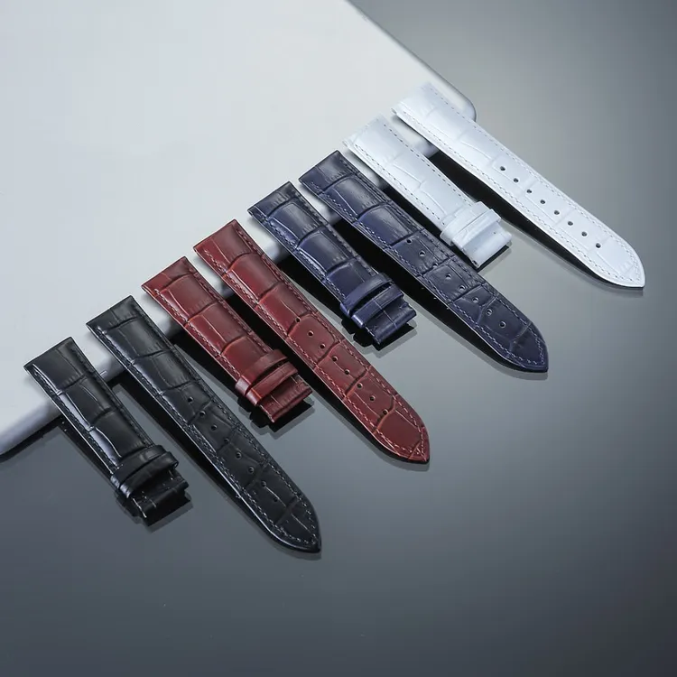 时尚通用牛皮男女表带适配欧米茄萧邦浪琴棕色头层机械手表带18mm
