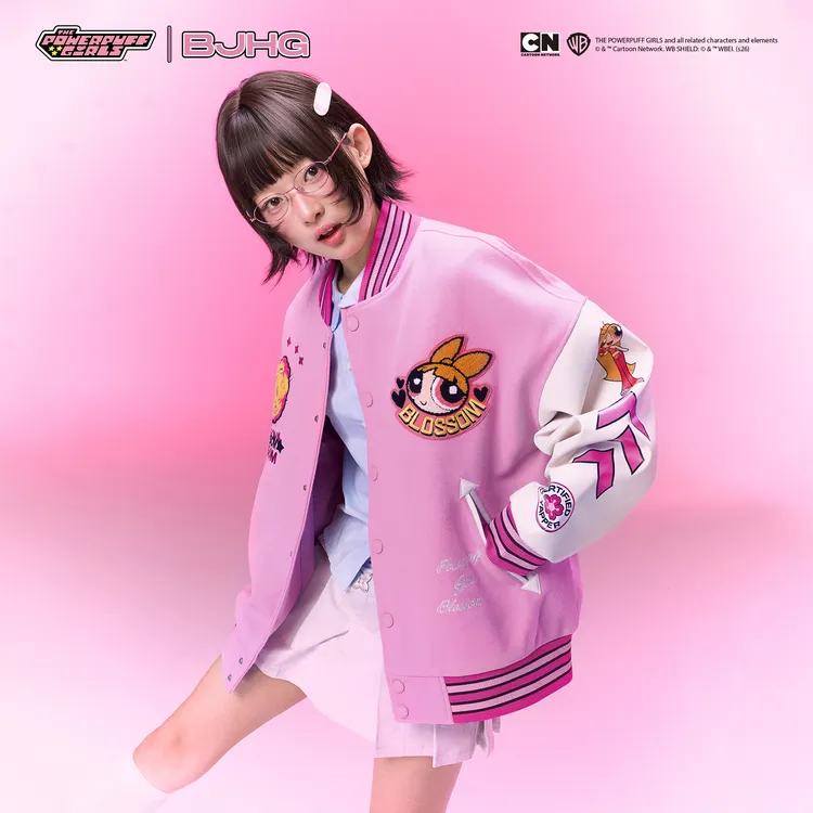 【飞天小女警联名】BJHG不计后果美式棒球服女秋刺绣复古夹克外套
