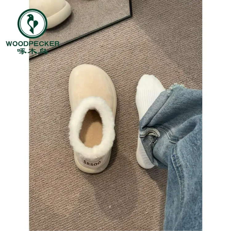 啄木鸟白色厚底雪地靴女2025冬新款小土豆内增高毛毛棉鞋保暖短靴