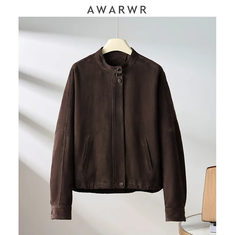 AWARWR「爱不释手」 百搭显瘦头层羊反绒真皮皮衣外套 -AWFL24569