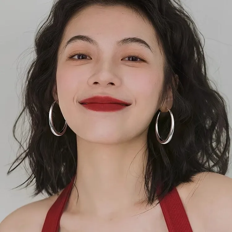 Catia Seli 足银耳饰 999纯银耳针大圆圈素圈耳环女个性夸张耳圈
