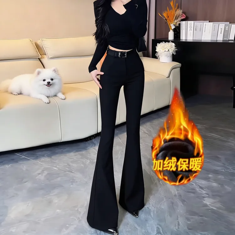 黑色高级感微喇西装裤女2025新款气质显瘦高腰弹力喇叭裤