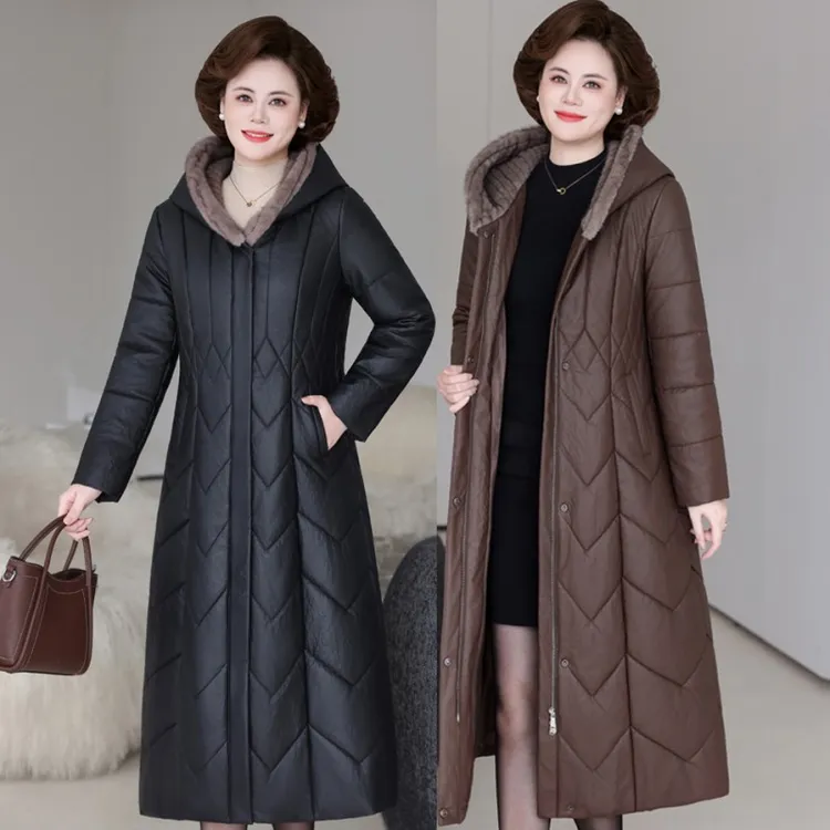 秋冬新款海宁真皮绵羊皮皮衣女士中长款加厚保暖羊驼绒过膝皮外套