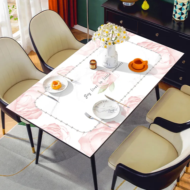 理石玫瑰高档软皮革餐桌垫长方形桌布桌台布防水防油防烫耐磨免洗