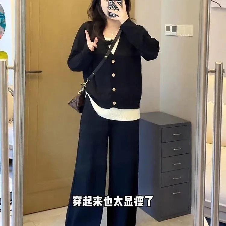 新款大码三件套110-220斤宽松懒惰卫衣阔腿裤子套装(卡码短袖