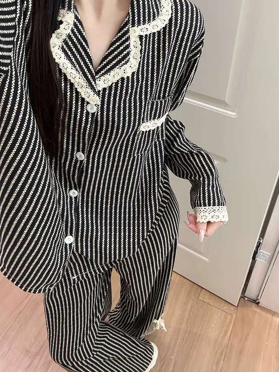 【慵懒条纹】睡衣女春秋季新款长袖长裤简约休闲慵懒风家居服套装