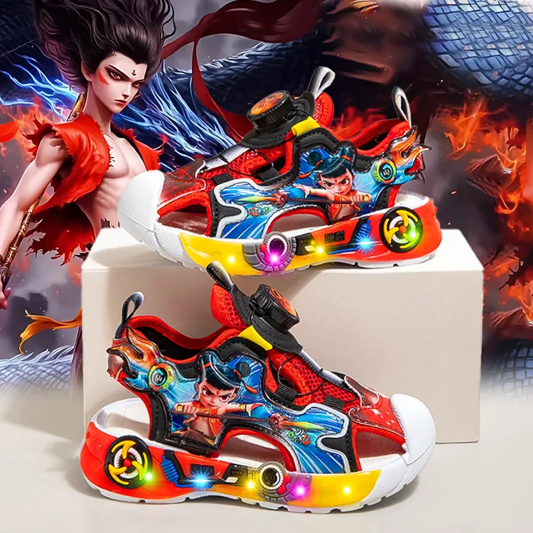 ABC儿童哪吒凉鞋夏季男童包头沙滩鞋2025新款夏季运动发光凉拖潮