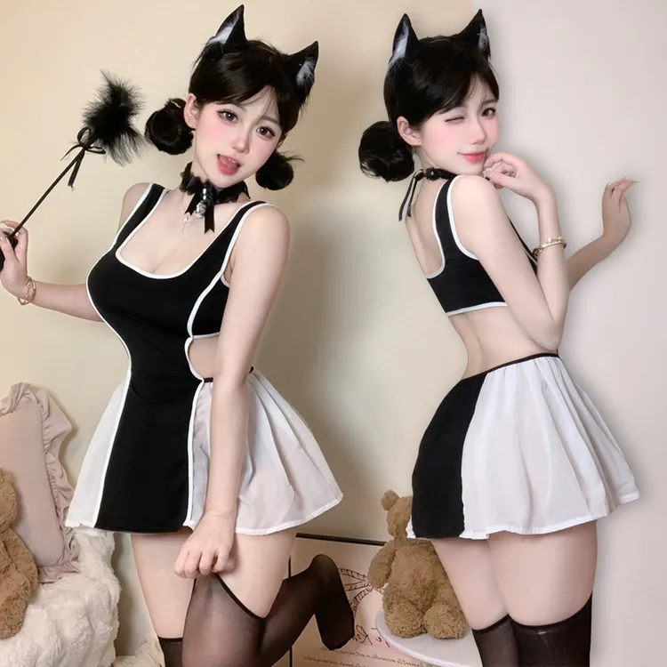 性感U领露胸开吊带纯欲露背诱惑火辣夜店吊带裙