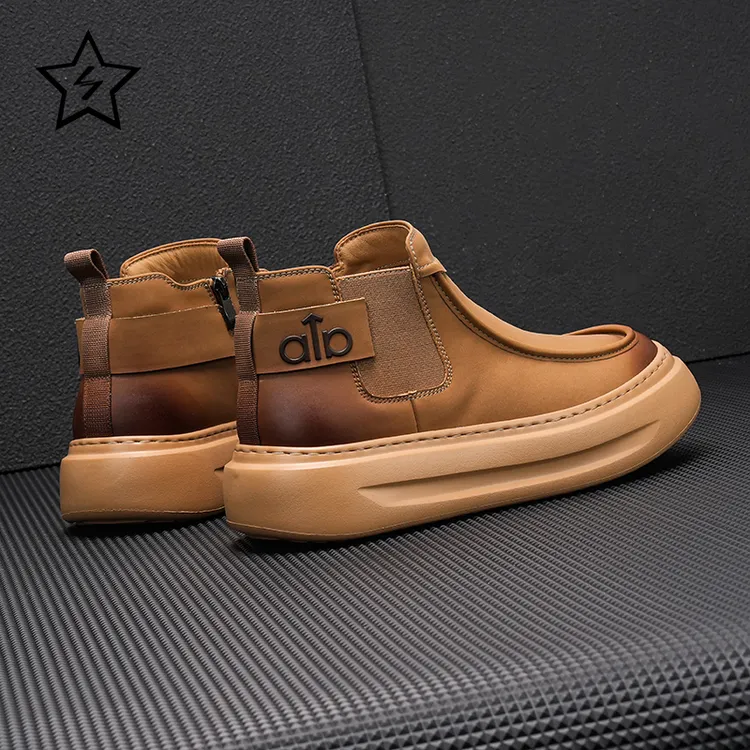 2025冬季男士烟筒靴工装靴男真皮板鞋高帮潮鞋内增高百搭马丁靴