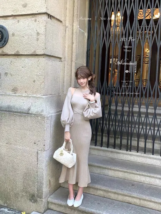 银座muse裙 日系系带罩衫 无袖背心针织连衣裙两件套