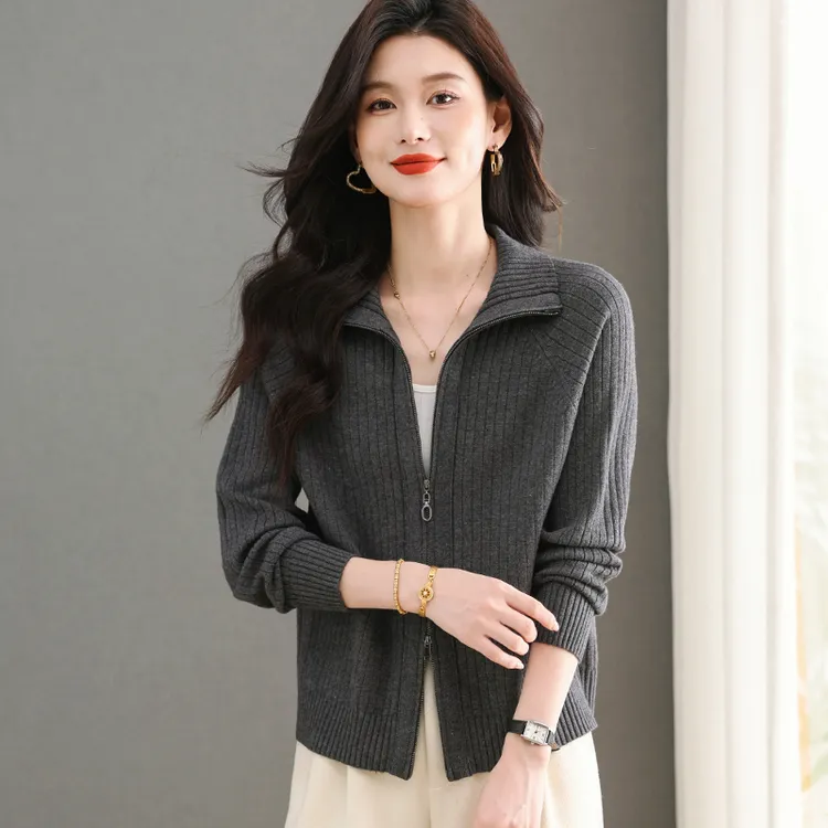 哥弟阿玛施正品2025秋季新款双开头拉链上衣时尚百搭翻领针织开衫